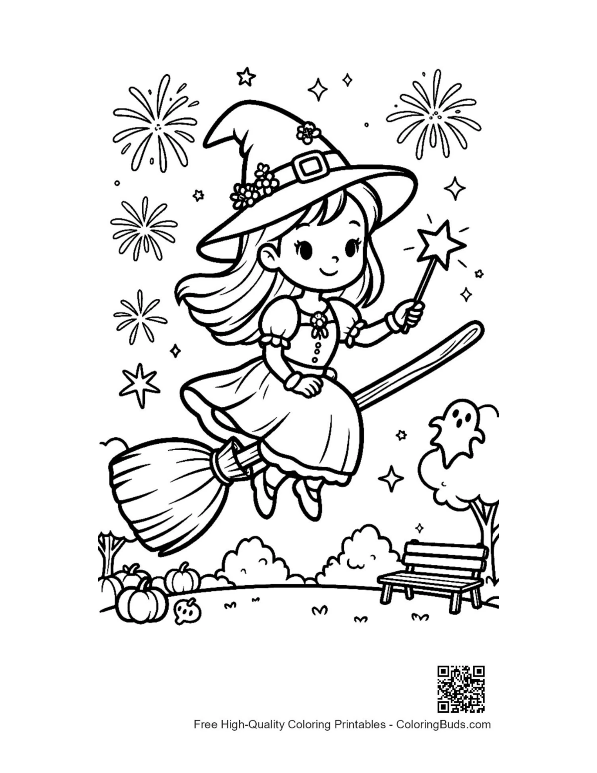 Free witch coloring page printable for kids