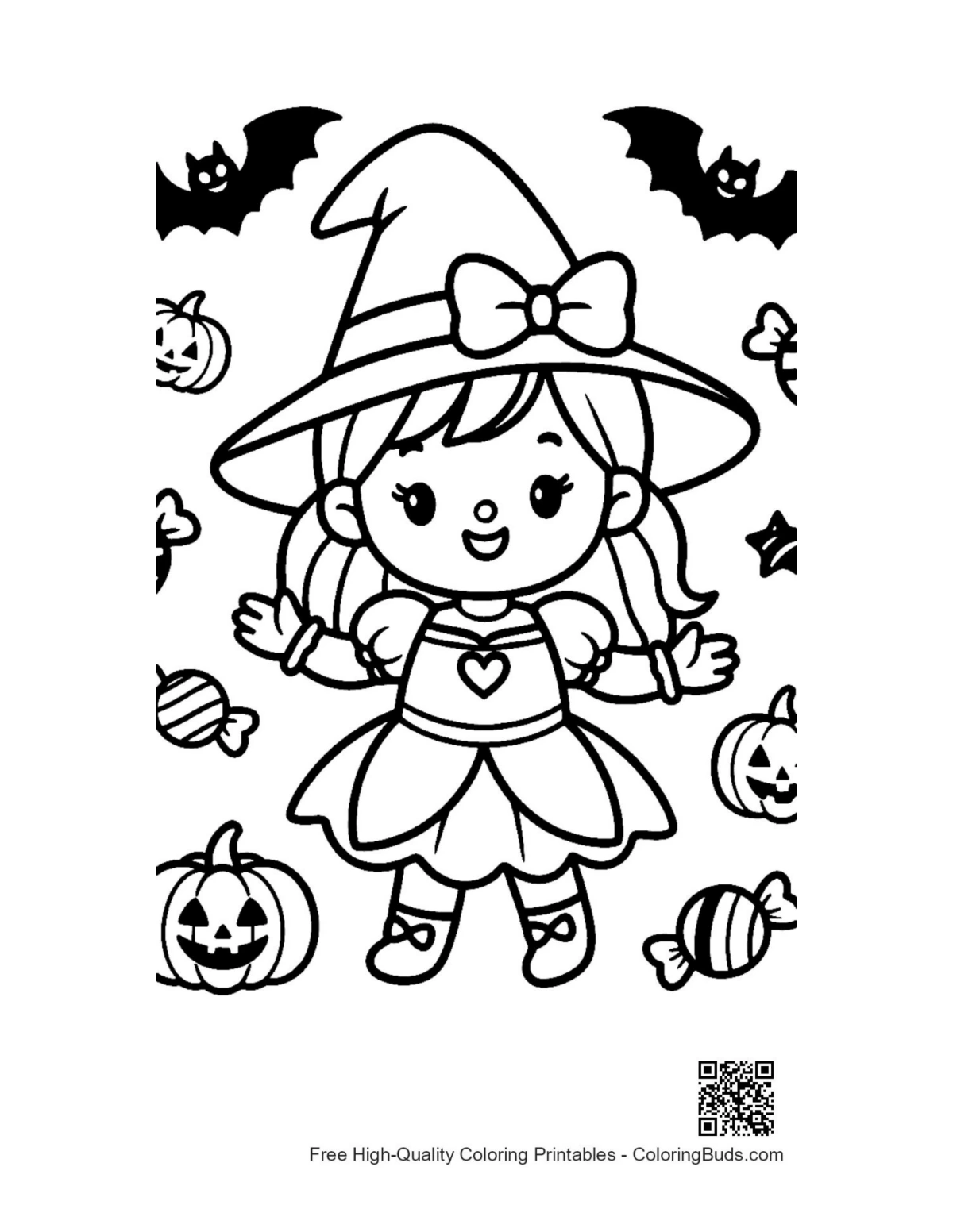 Printable witch coloring page outline