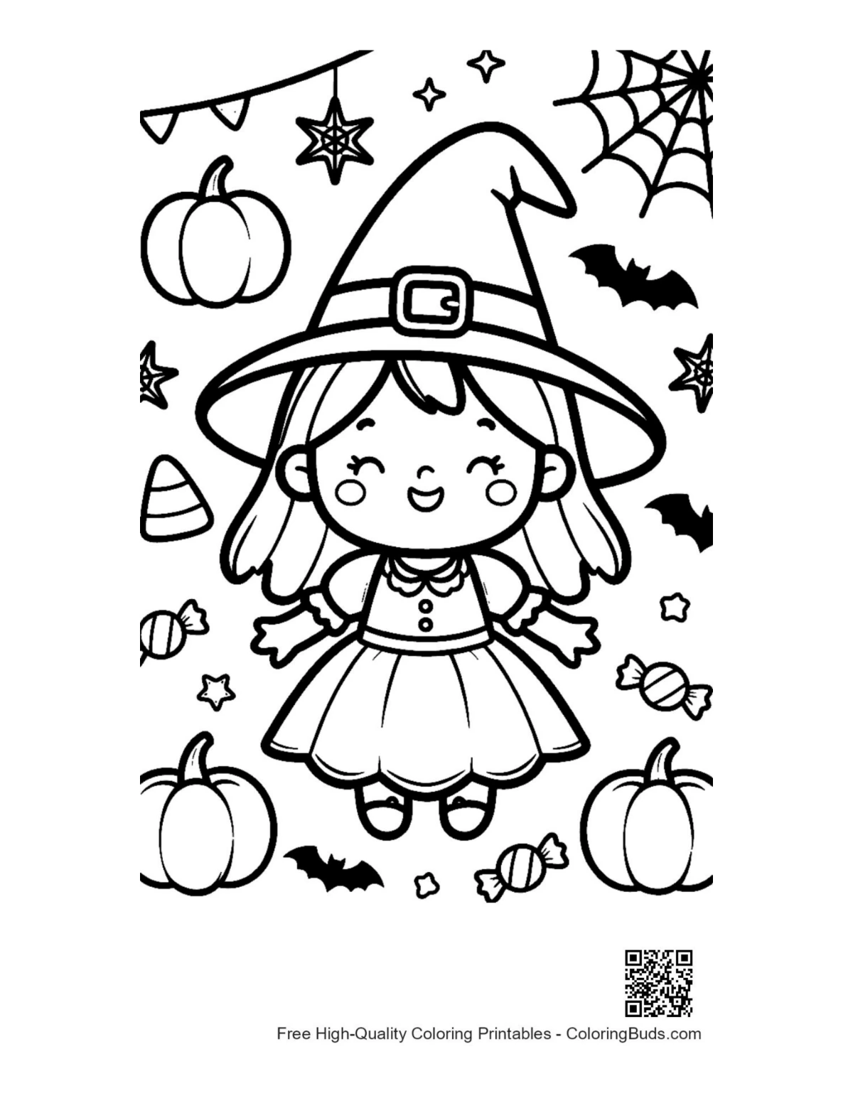 Witch printable coloring page outline