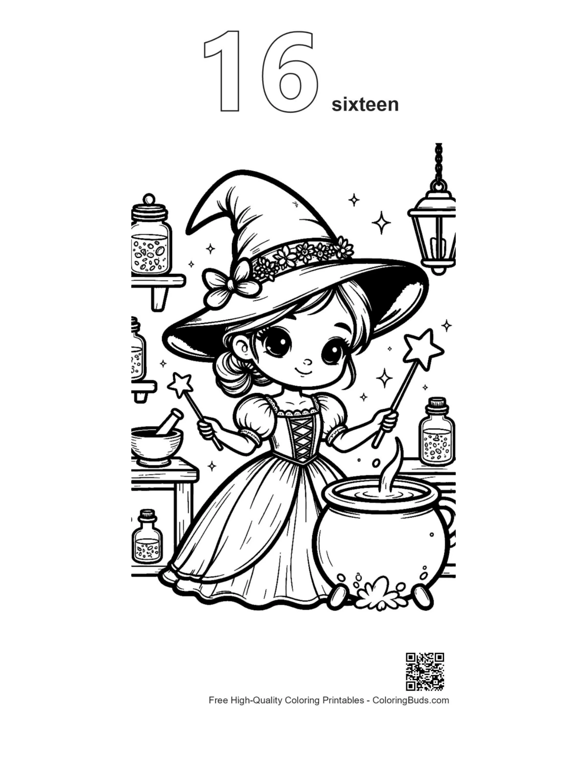 คาถาแม่มดหม้อวิเศษเส้นร่างภาพระบายสี #16