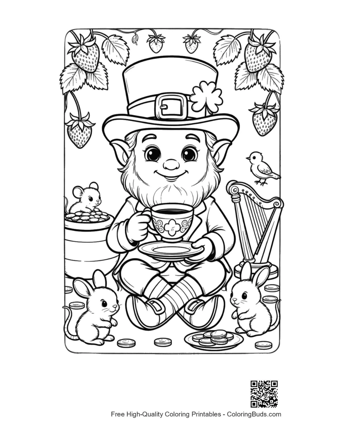 Cute leprechaun printable coloring page