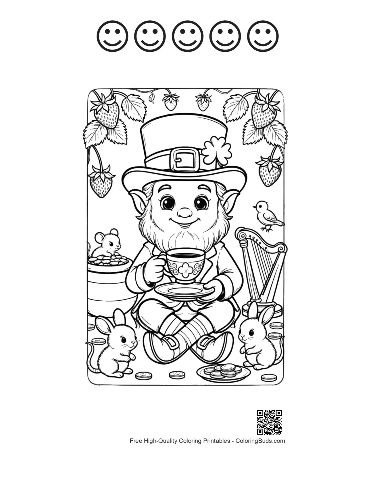 Cute leprechaun with happy faces outline