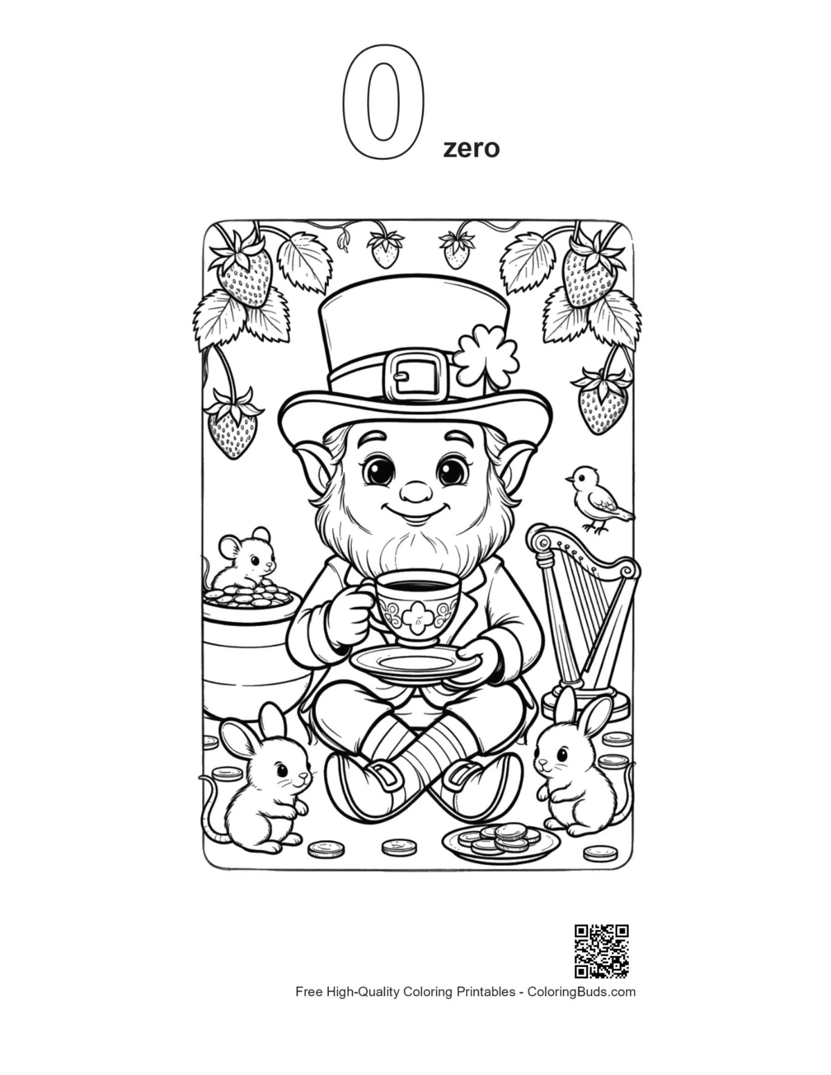 Leprechaun coloring page with number 0 outline