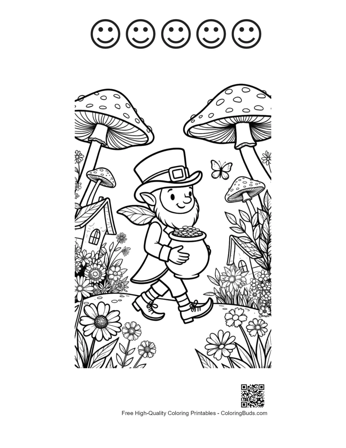 Leprechaun page with 5 happy face outlines