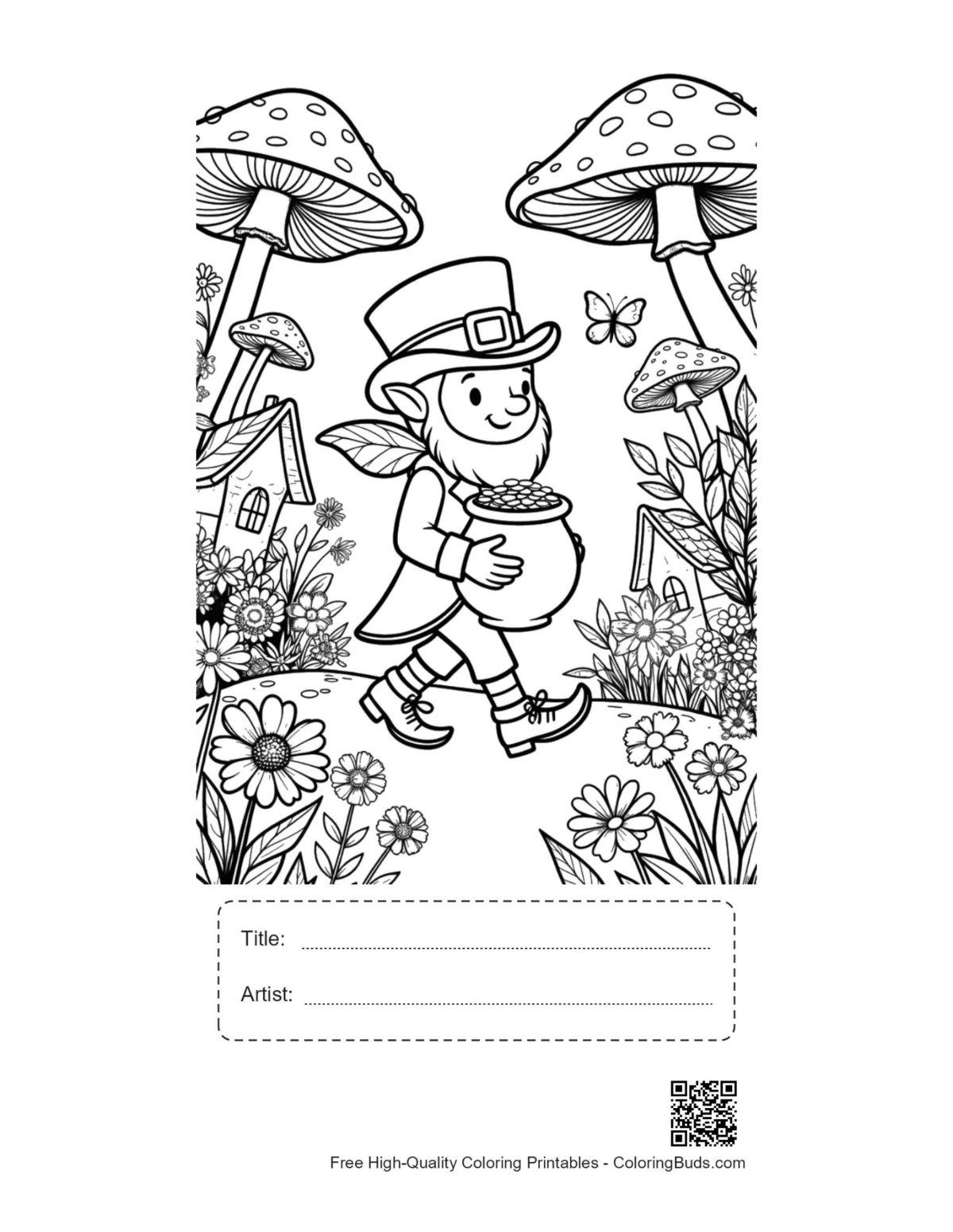 Printable Leprechaun page with title artist box