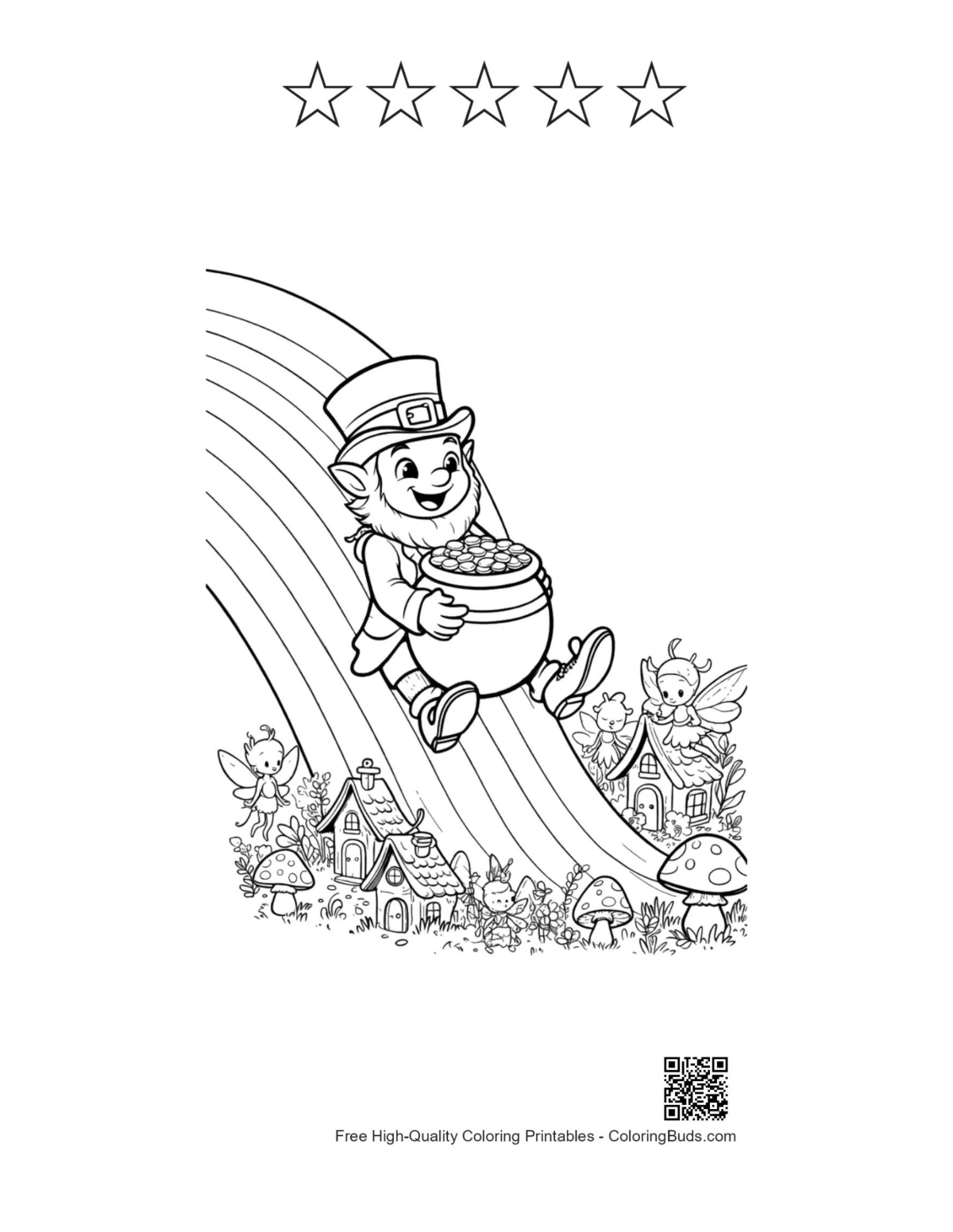 Leprechaun rainbow printable with 5 star outlines