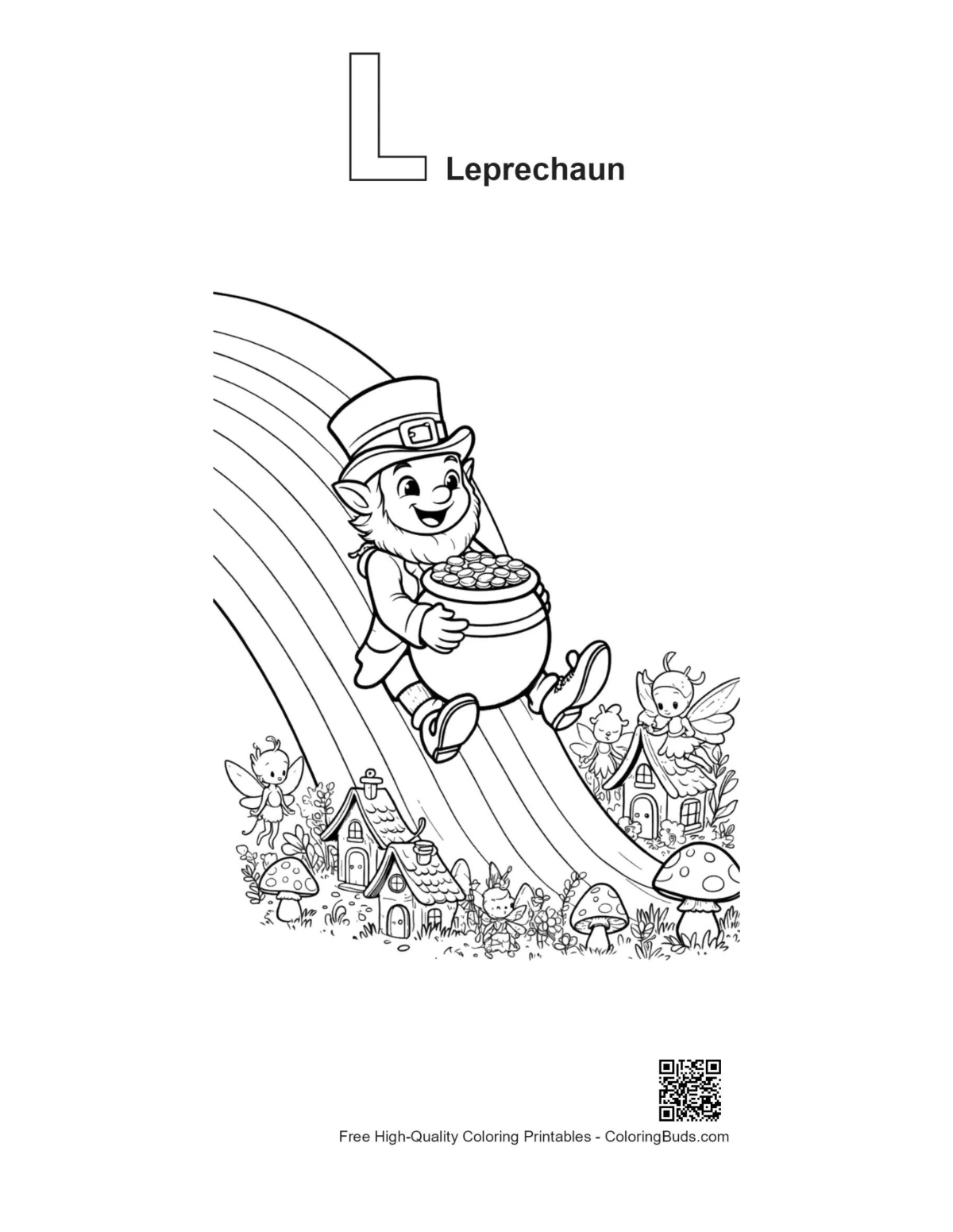 Alphabet L leprechaun rainbow beam outline printable