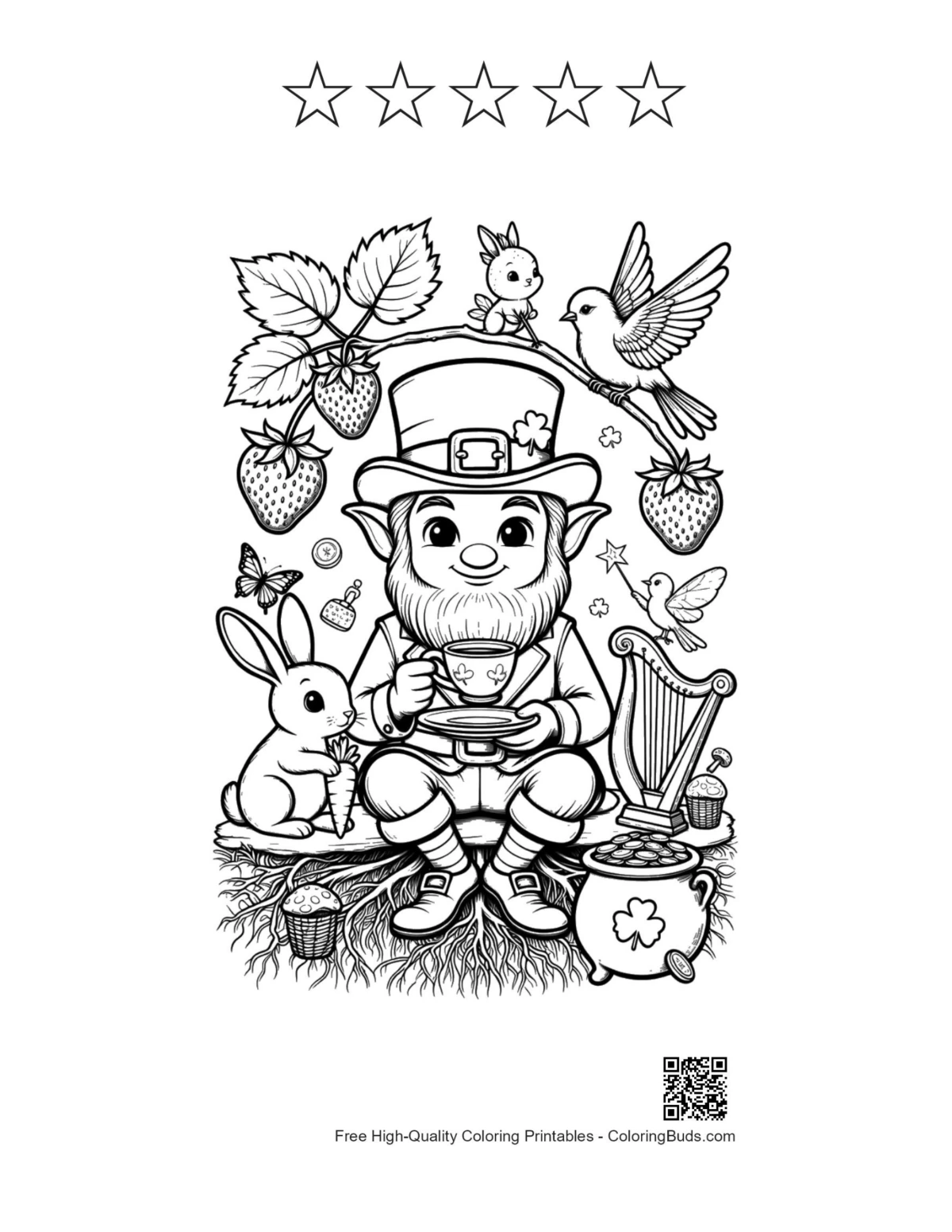 Leprechaun printable with 5 star outlines