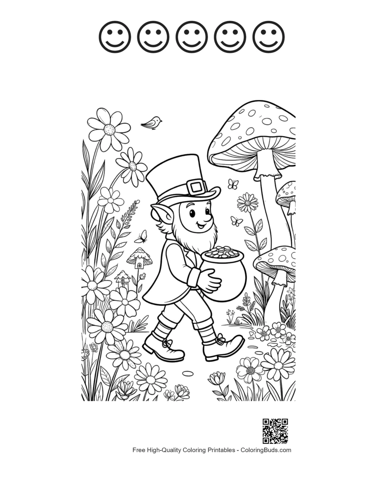 Leprechaun sheet with 5 happy face outlines