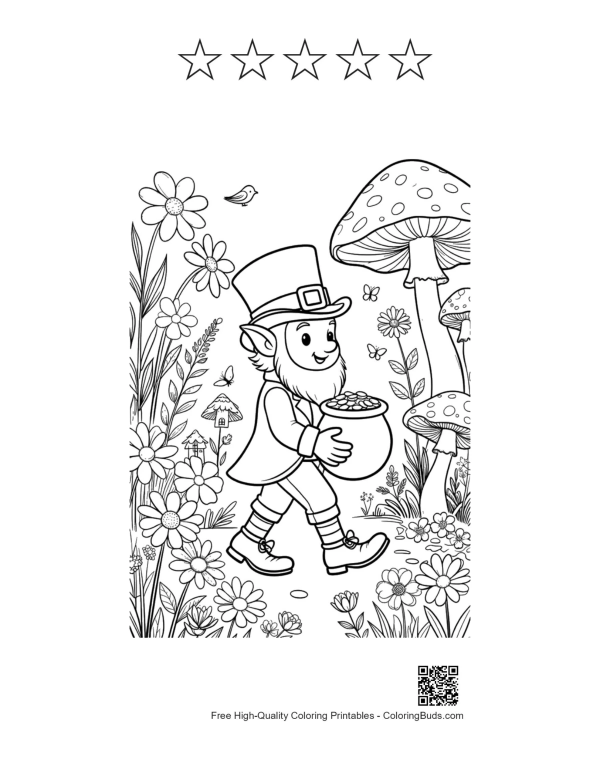 Leprechaun printable with 5 star outlines