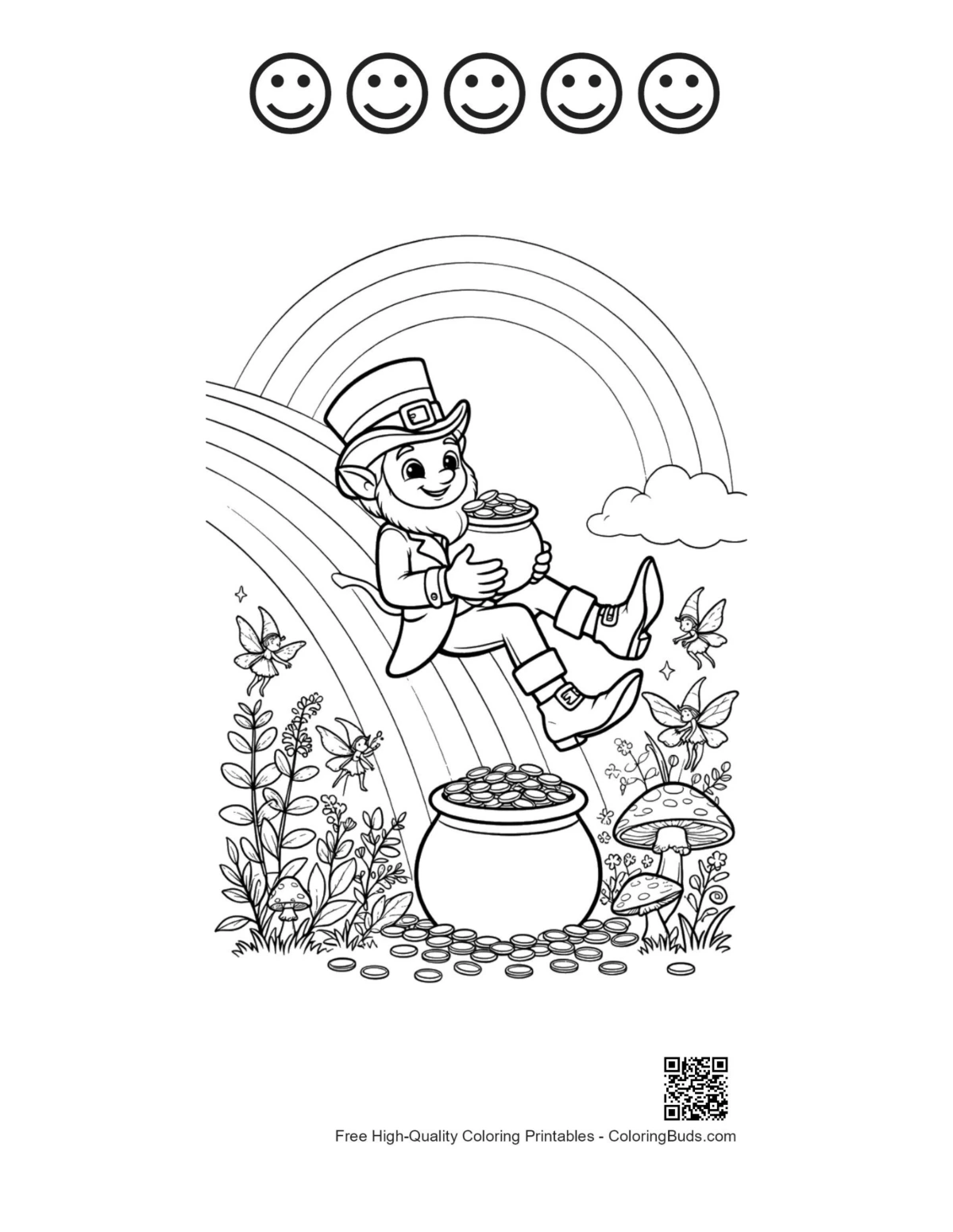 Leprechaun rainbow 5 happy faces printable