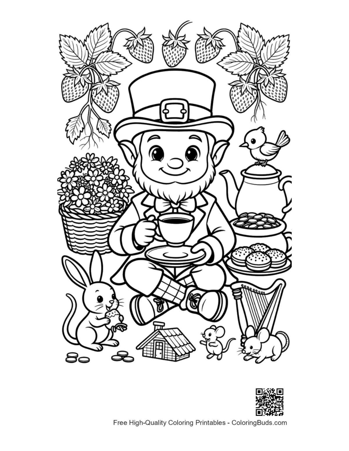 Cute leprechaun printable coloring page for kids