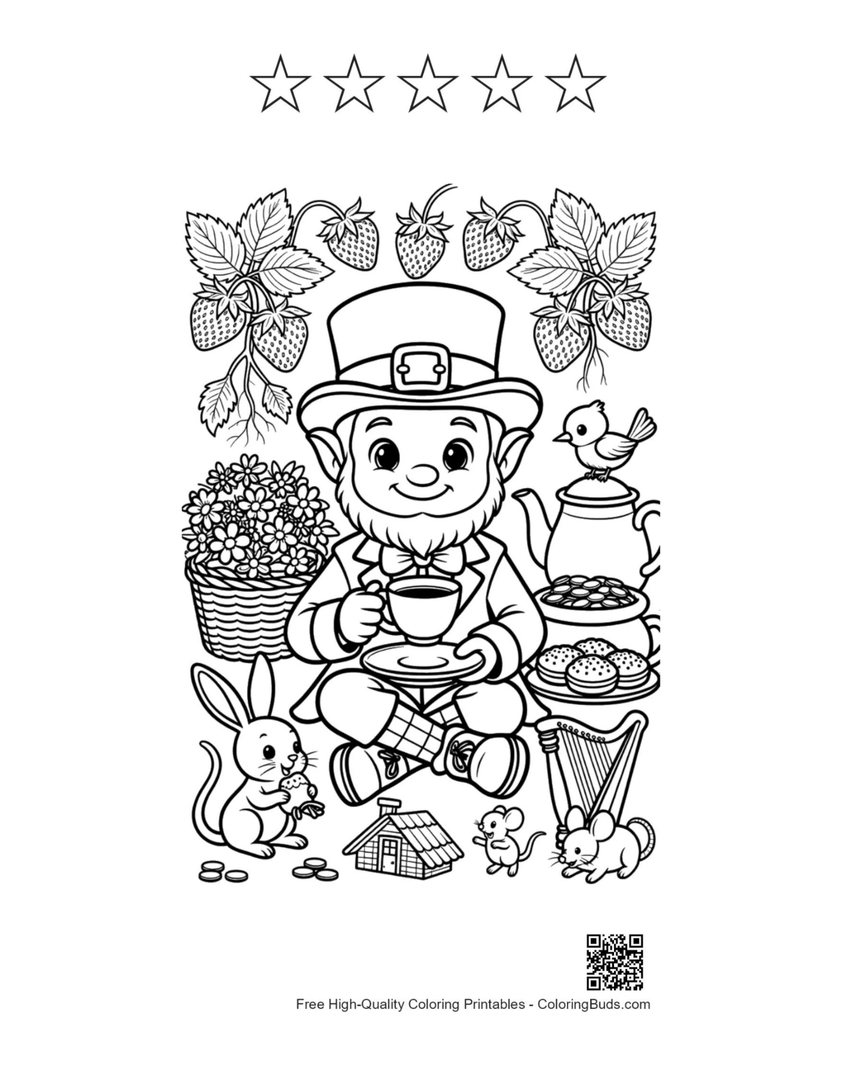 Leprechaun printable with 5 star outlines for kids
