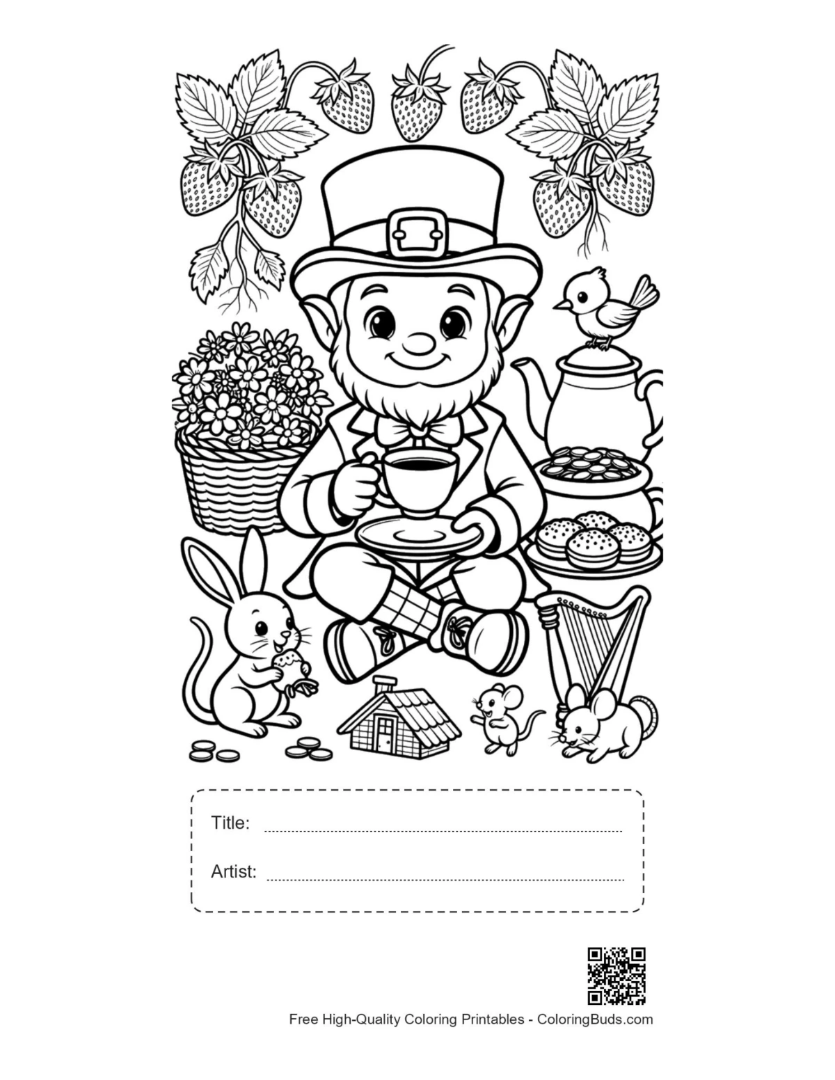 Leprechaun printable with title and artist box for kids