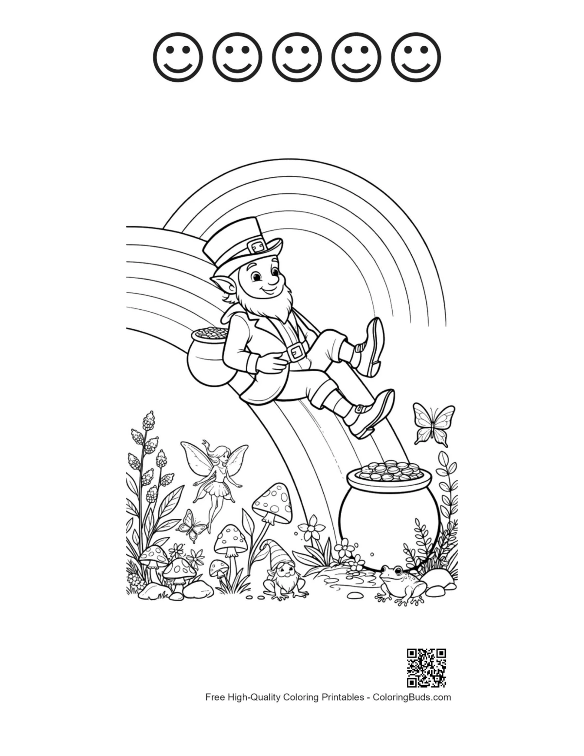 Leprechaun rainbow printable with 5 happy faces