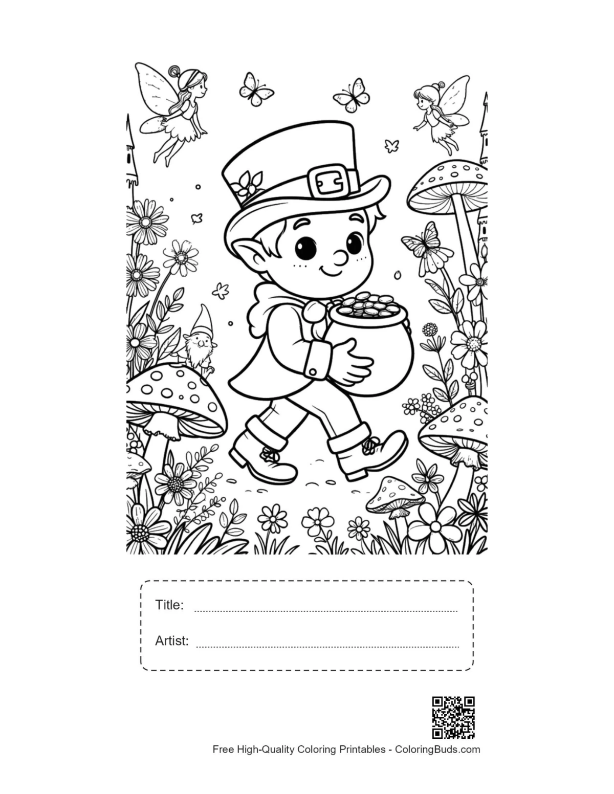 Leprechaun gold coins printable with title artist box