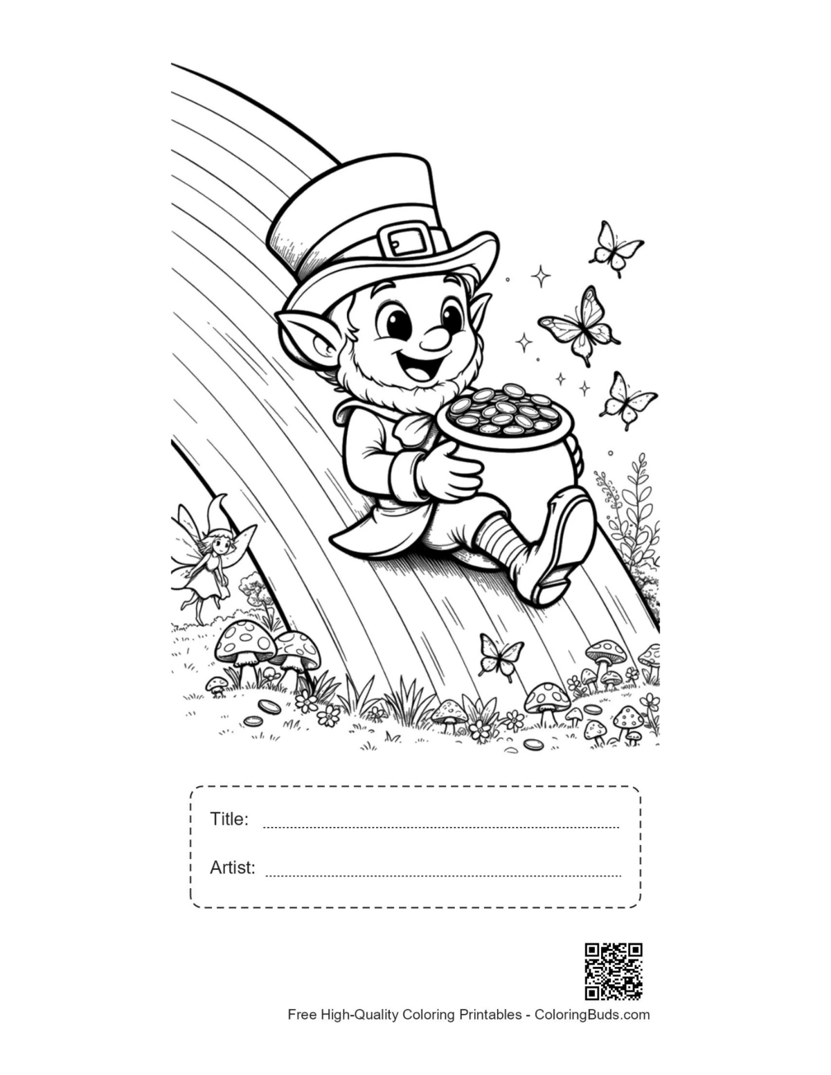 Lucky leprechaun rainbow slide printable with title box