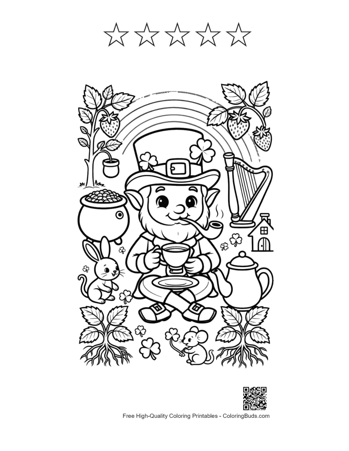 Leprechaun music teapot printable with 5 star outlines
