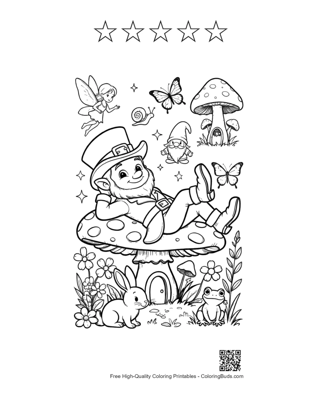 Leprechaun printable with 5 star outlines