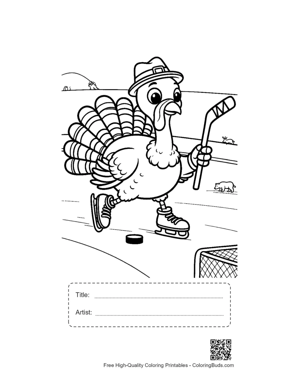 Active turkey hockey printable with title artist box
