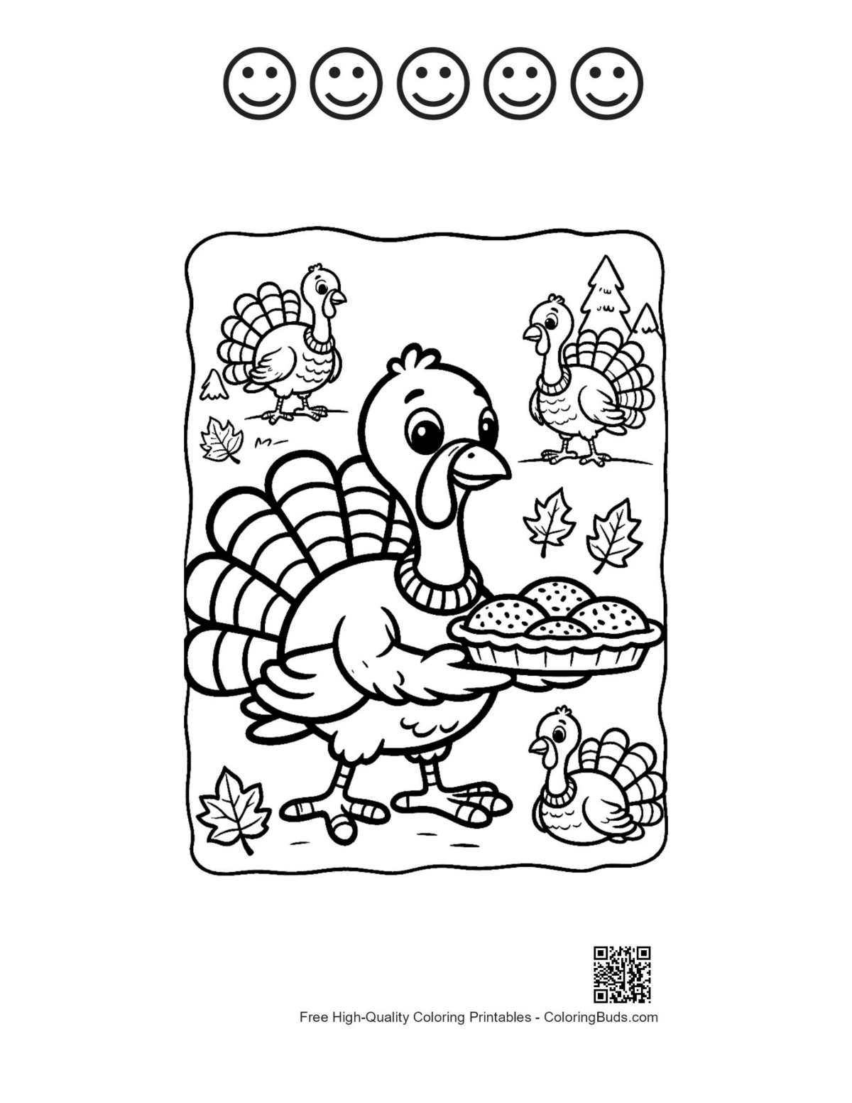 Turkey pie with 5 happy face outlines printable