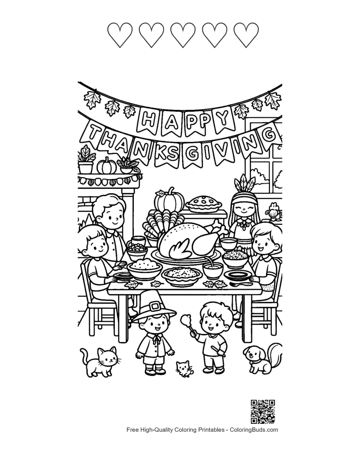 Turkey dinner printable with heart outlines