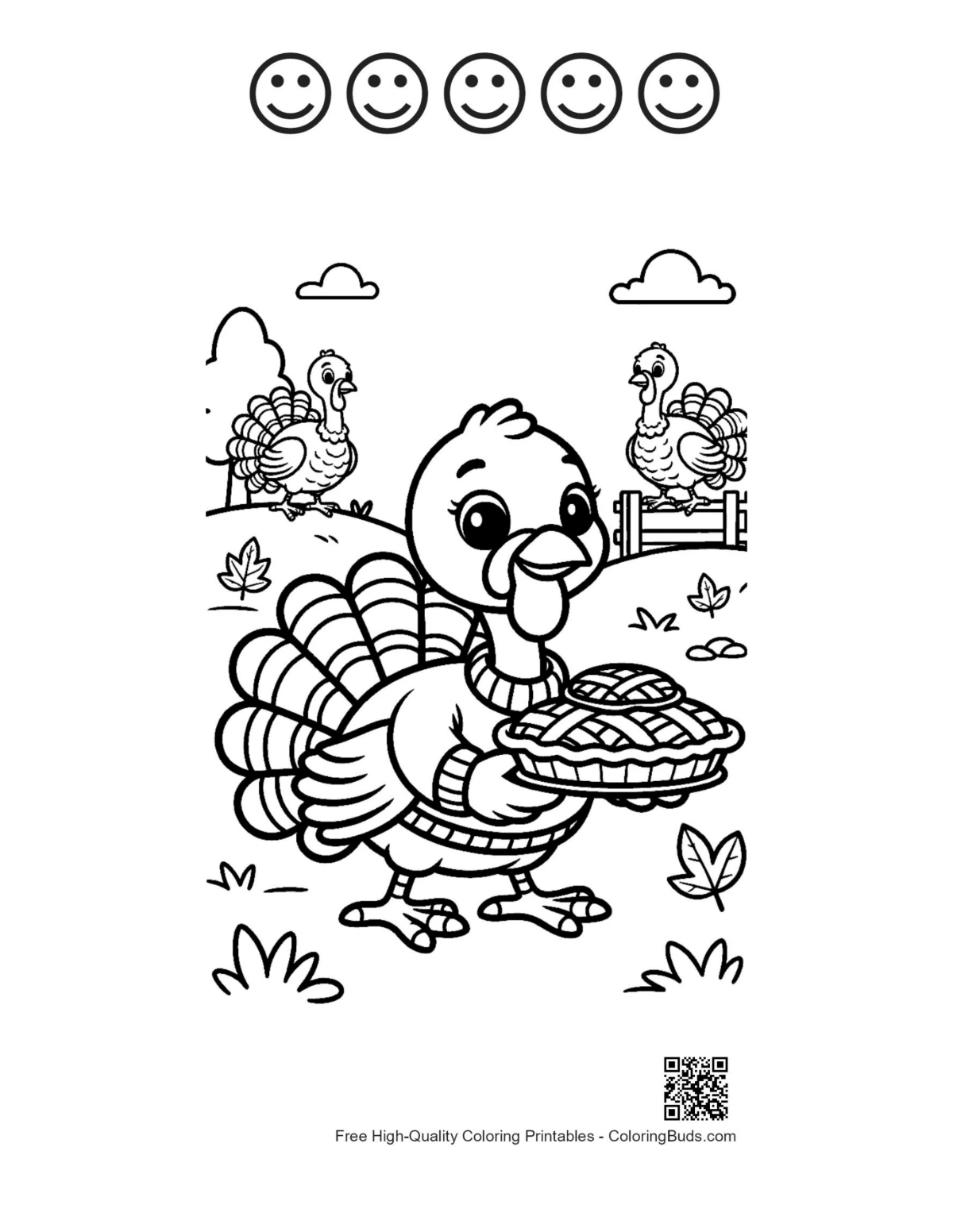 Turkey pie printable with 5 happy faces outline