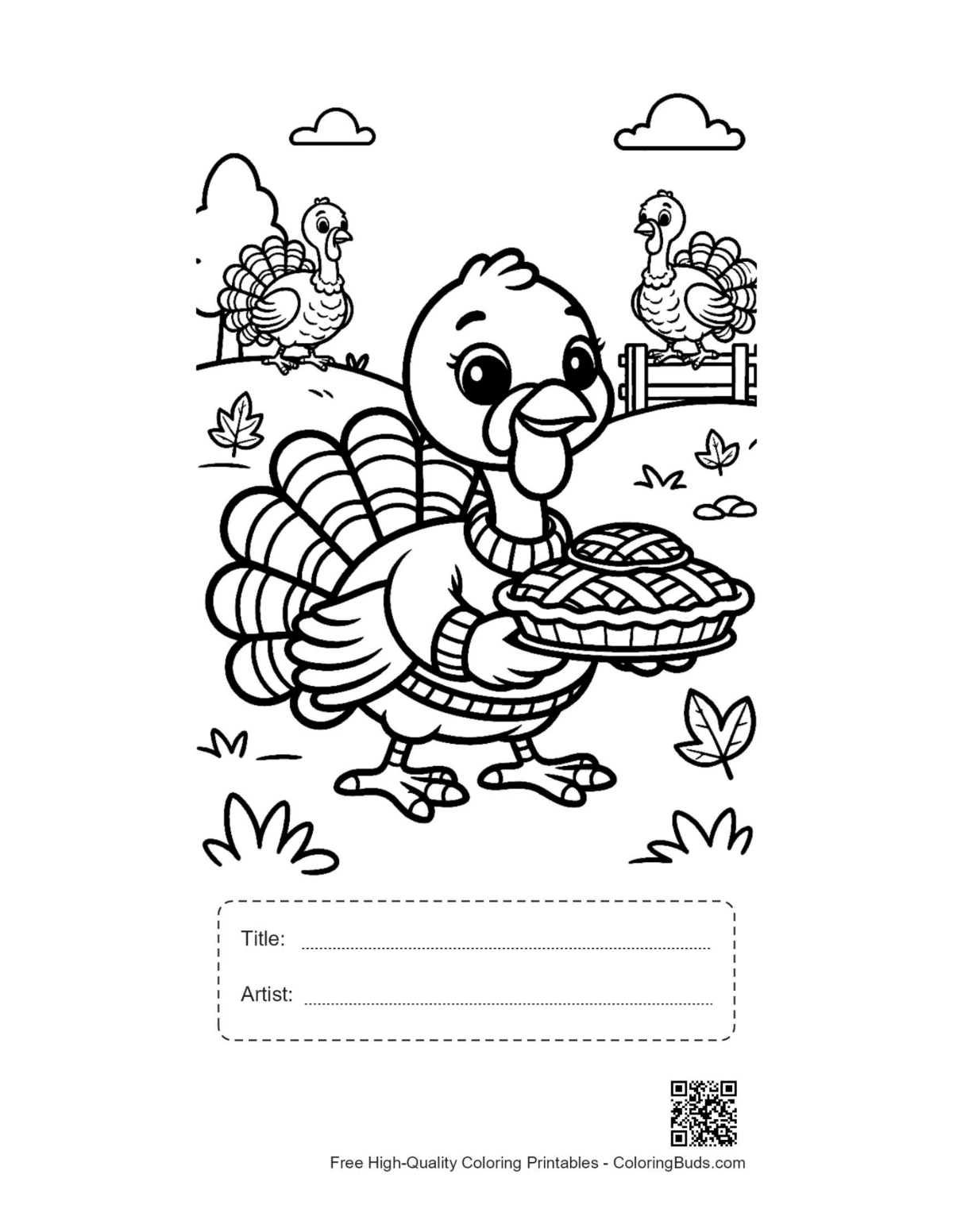 Cheerful turkey pie printable with title artist box