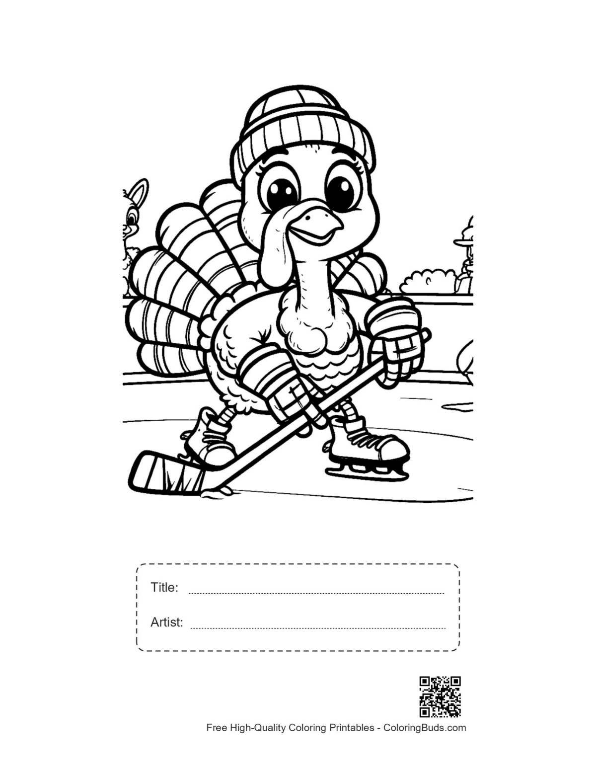 Cute turkey printable with title artist box