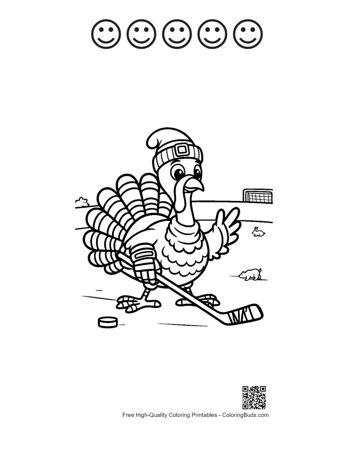Turkey hockey printable with 5 happy faces