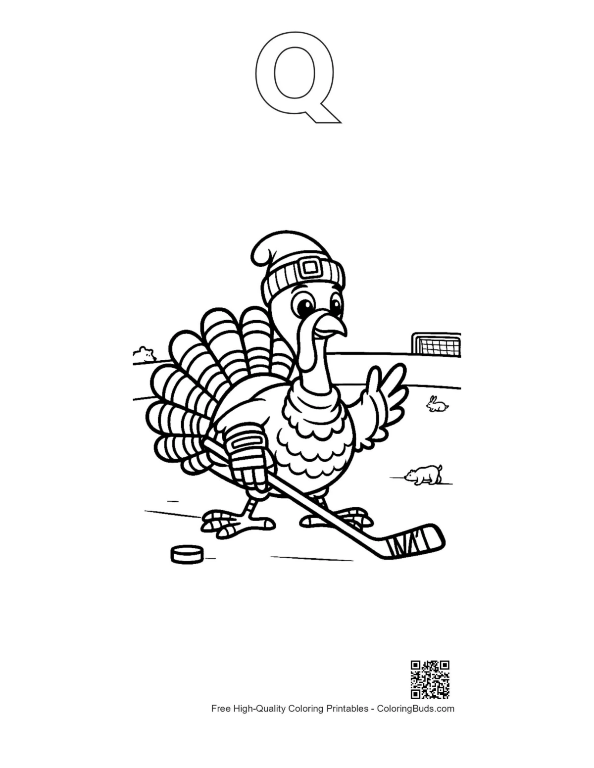 Turkey hockey printable outline with alphabet Q