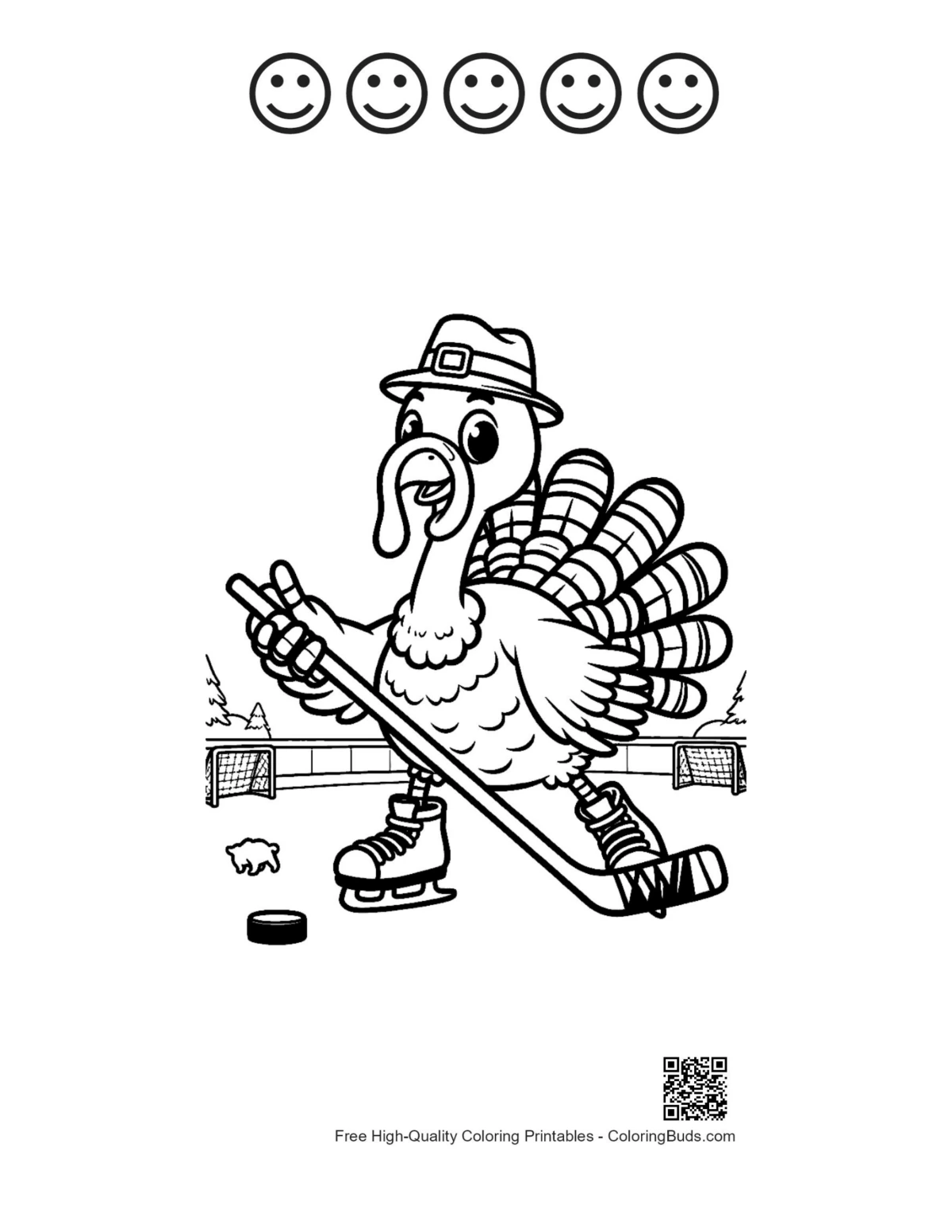 Turkey coloring sheet 5 happy faces printable