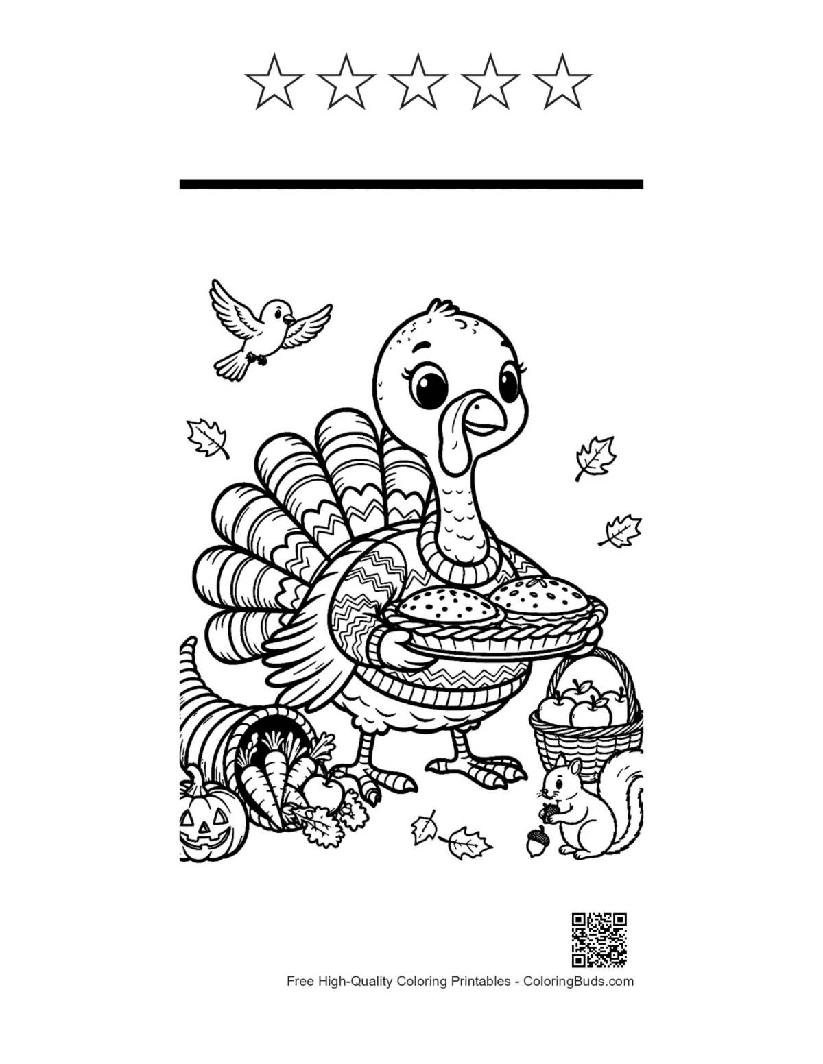 Easy turkey printable with 5 star outlines for coloring