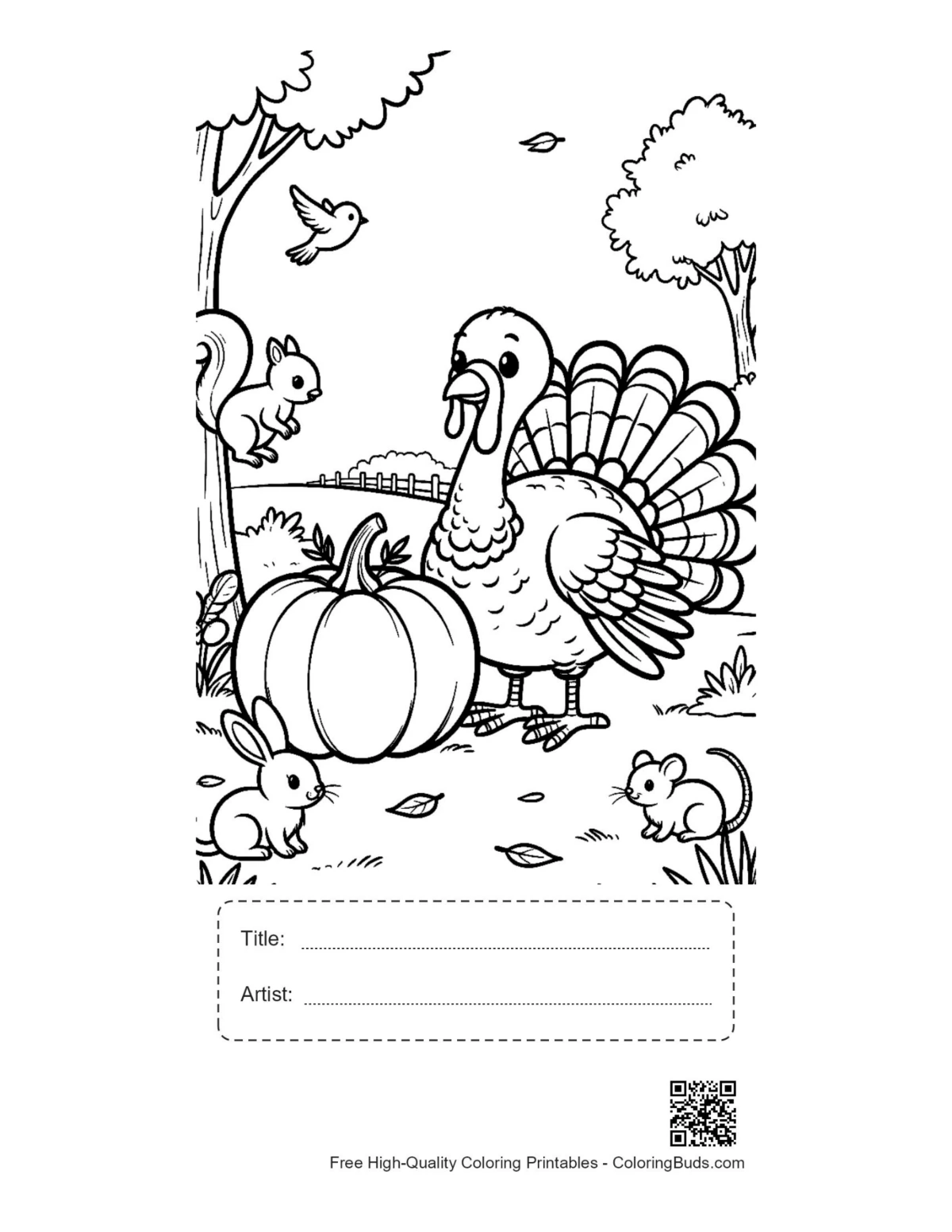 Happy turkey pumpkin patch printable with title artist box