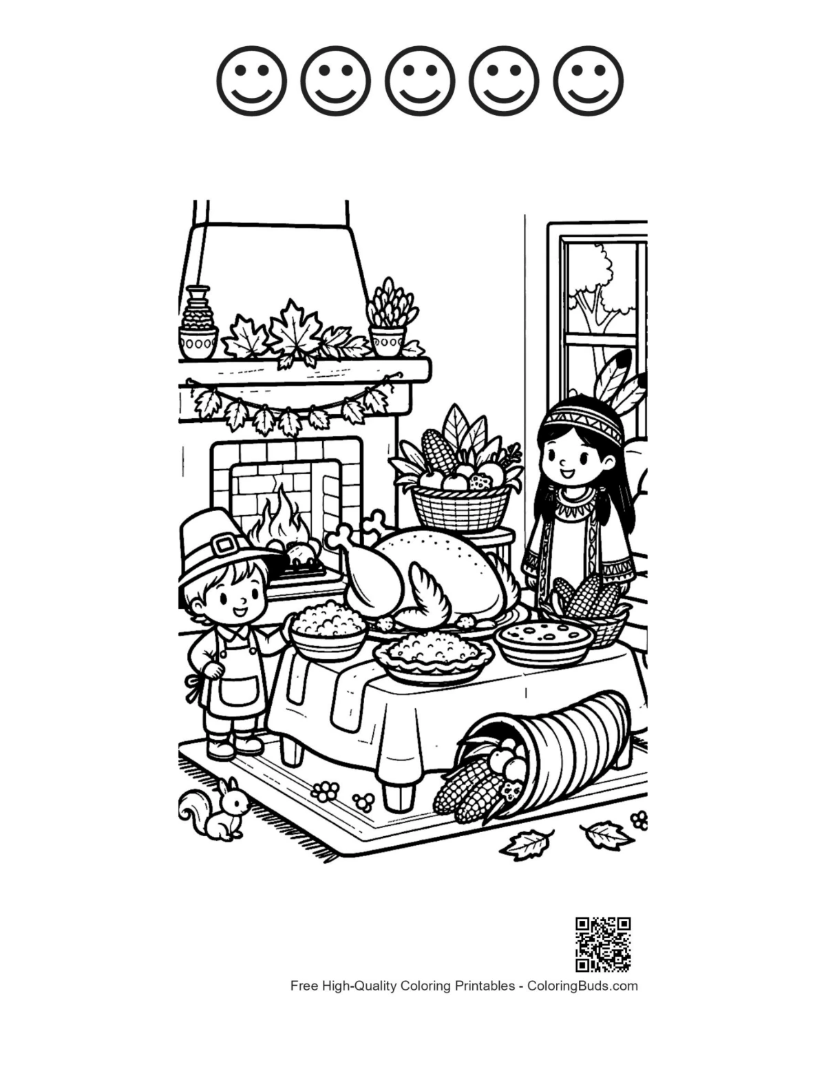 Thanksgiving turkey printable with happy faces outlines