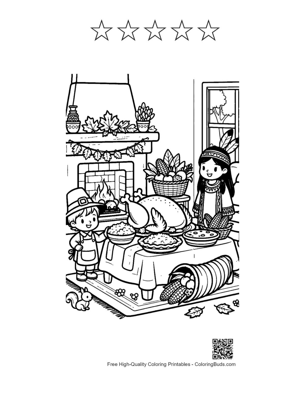 Girl serving turkey printable with 5 star outlines