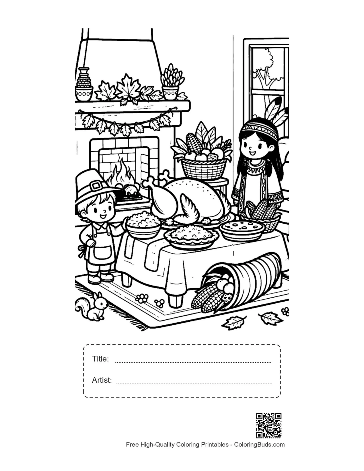 Girl serving turkey printable with title artist box