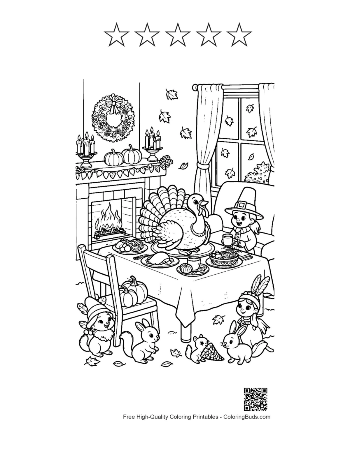 Turkey feast printable with 5 star outlines