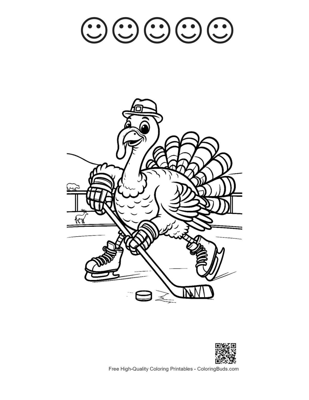 Turkey hockey 5 happy face outline frozen pond printable