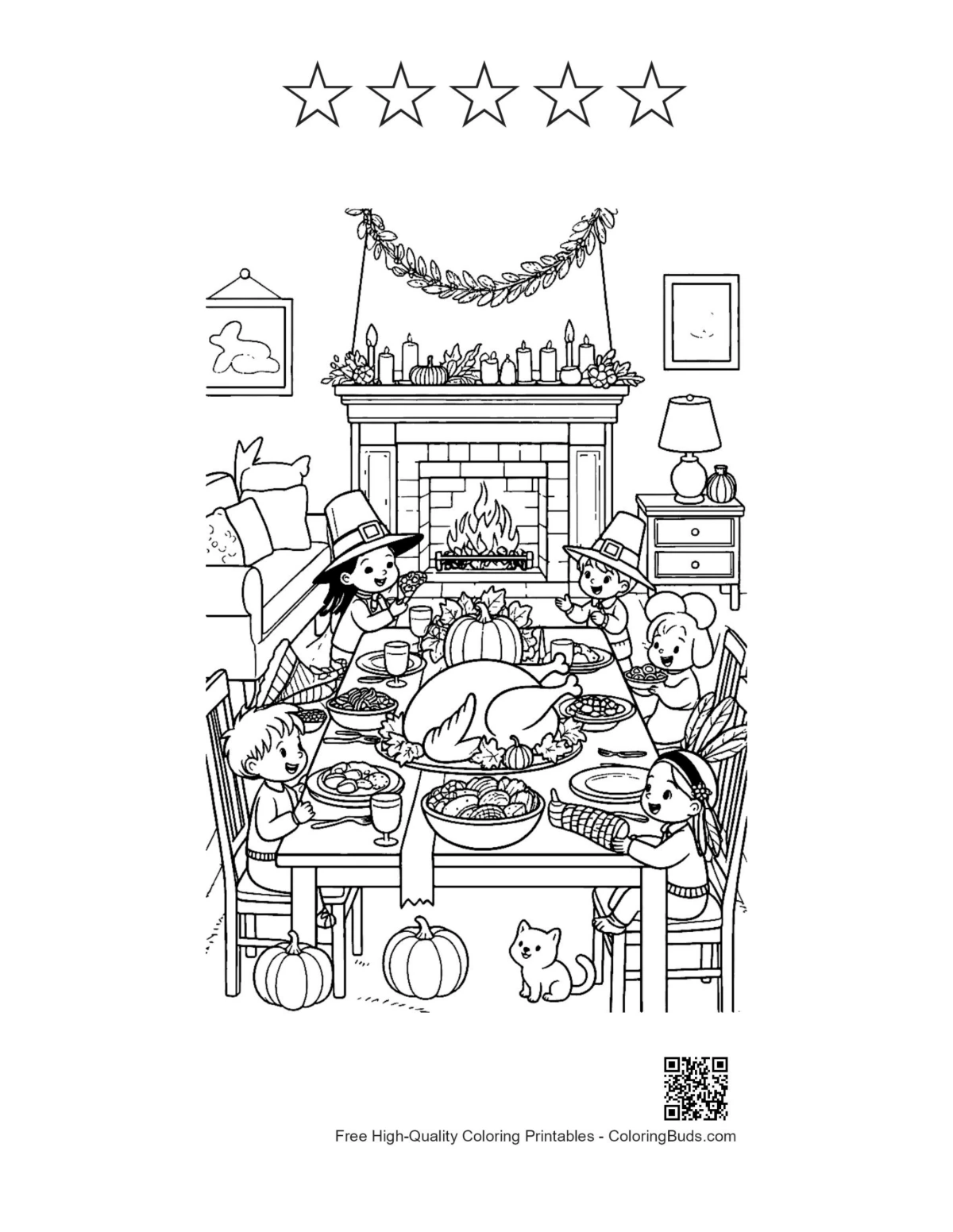 Turkey printable with 5 star outlines