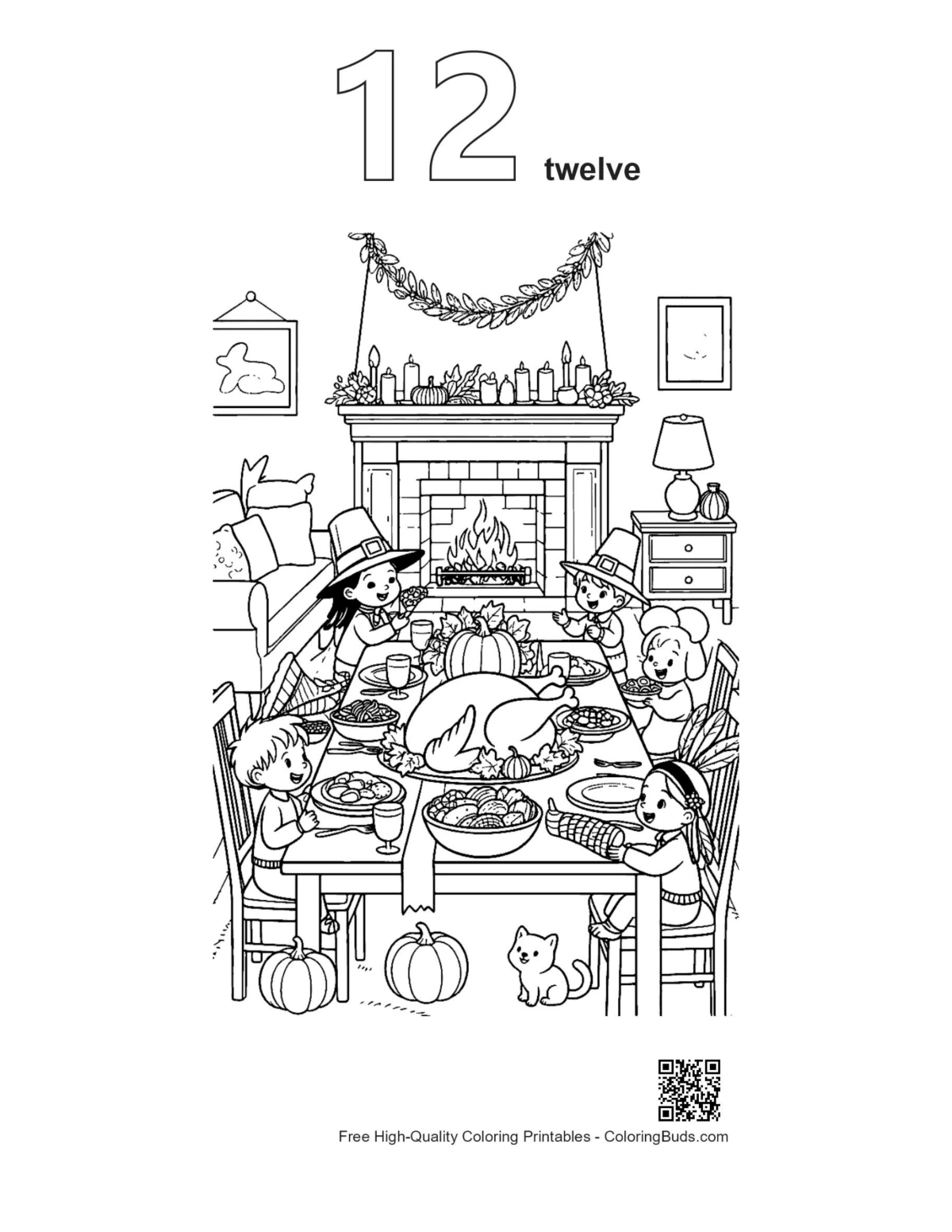 Number 12 turkey coloring outline printable