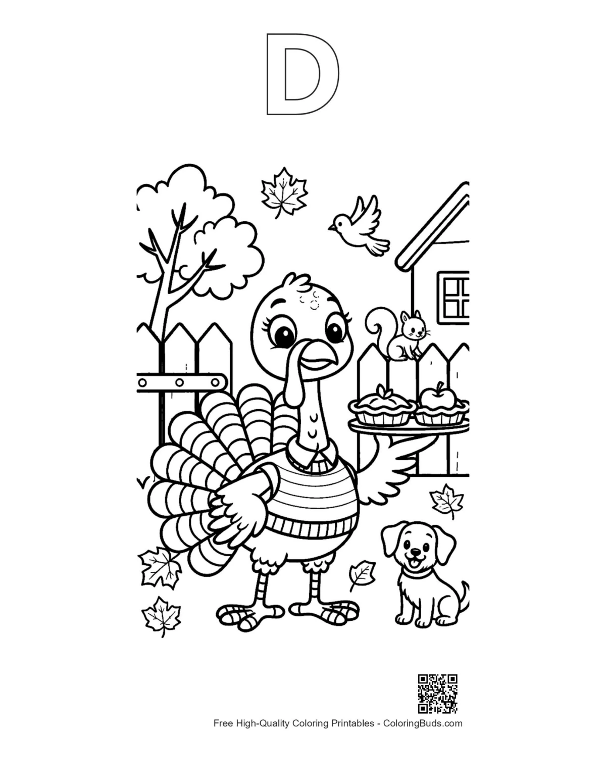 Turkey scarf park printable with alphabet D outline