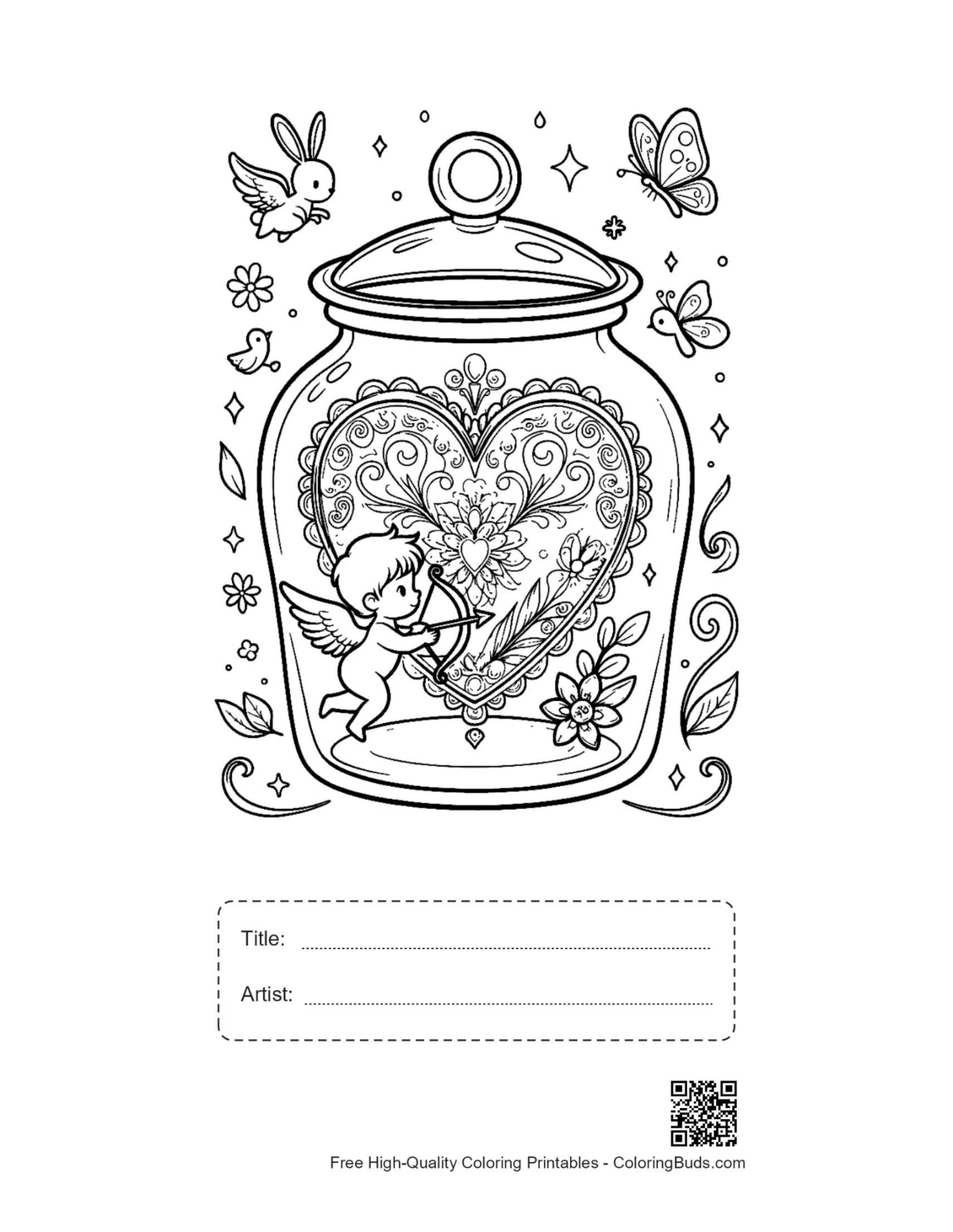 Printable hearts cupids with title artist box