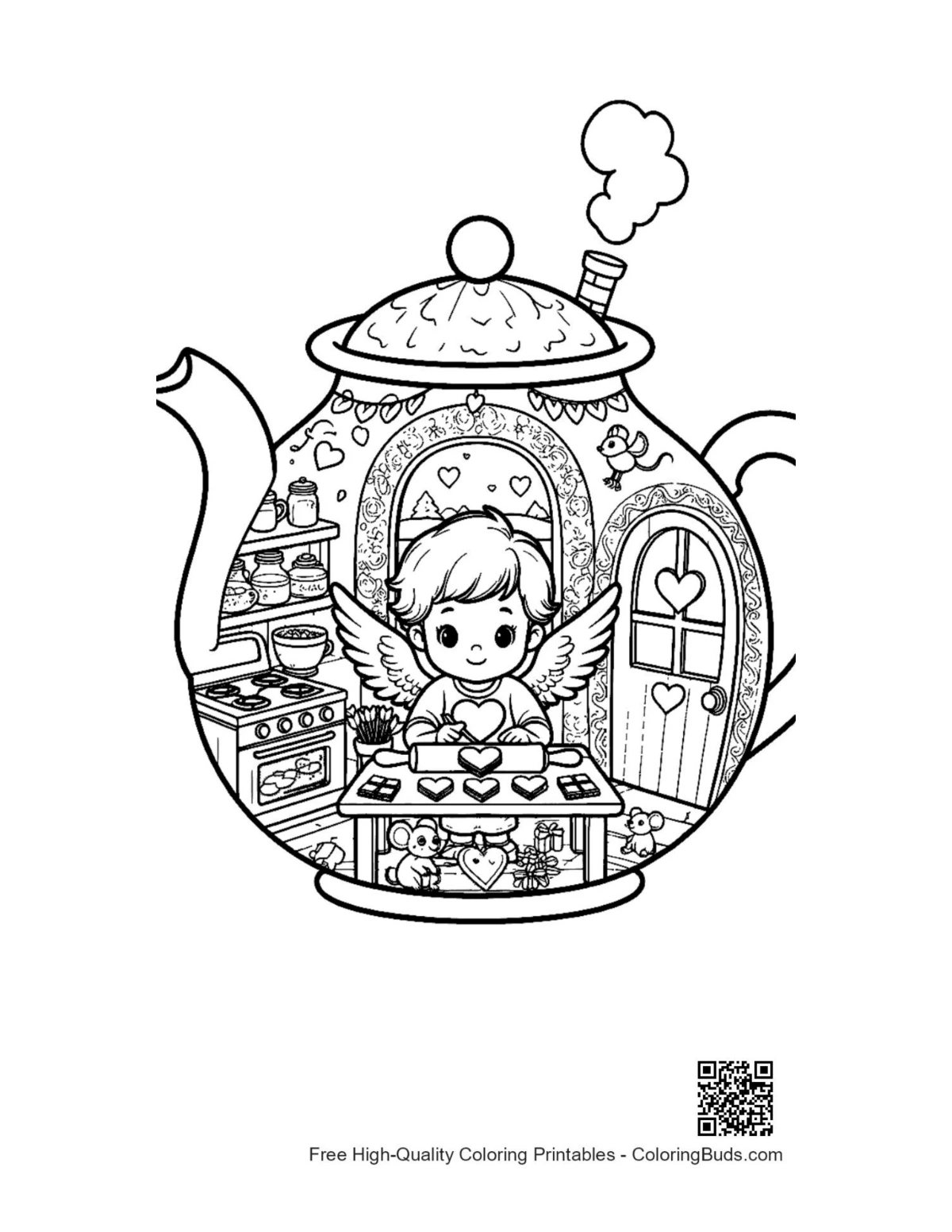 Free hearts cupids coloring printable download