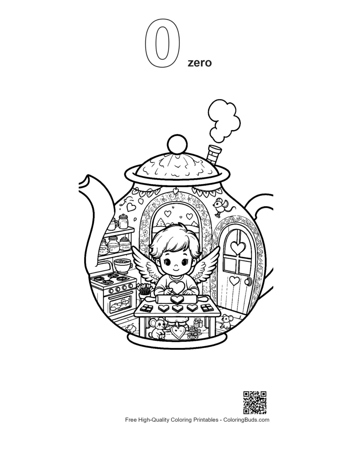 Hearts cupids coloring page outline number 0