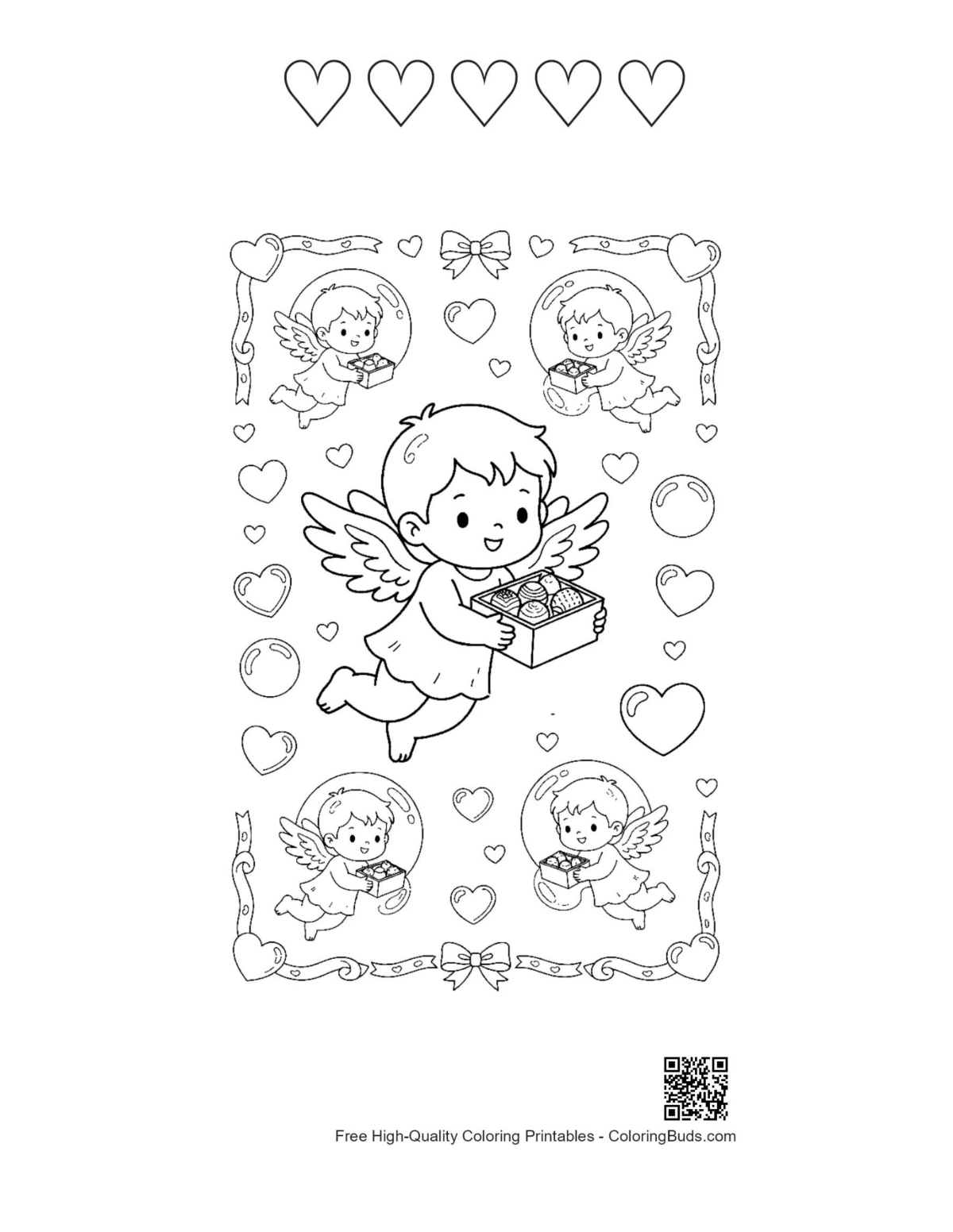 Easy hearts cupids with 5 heart outlines