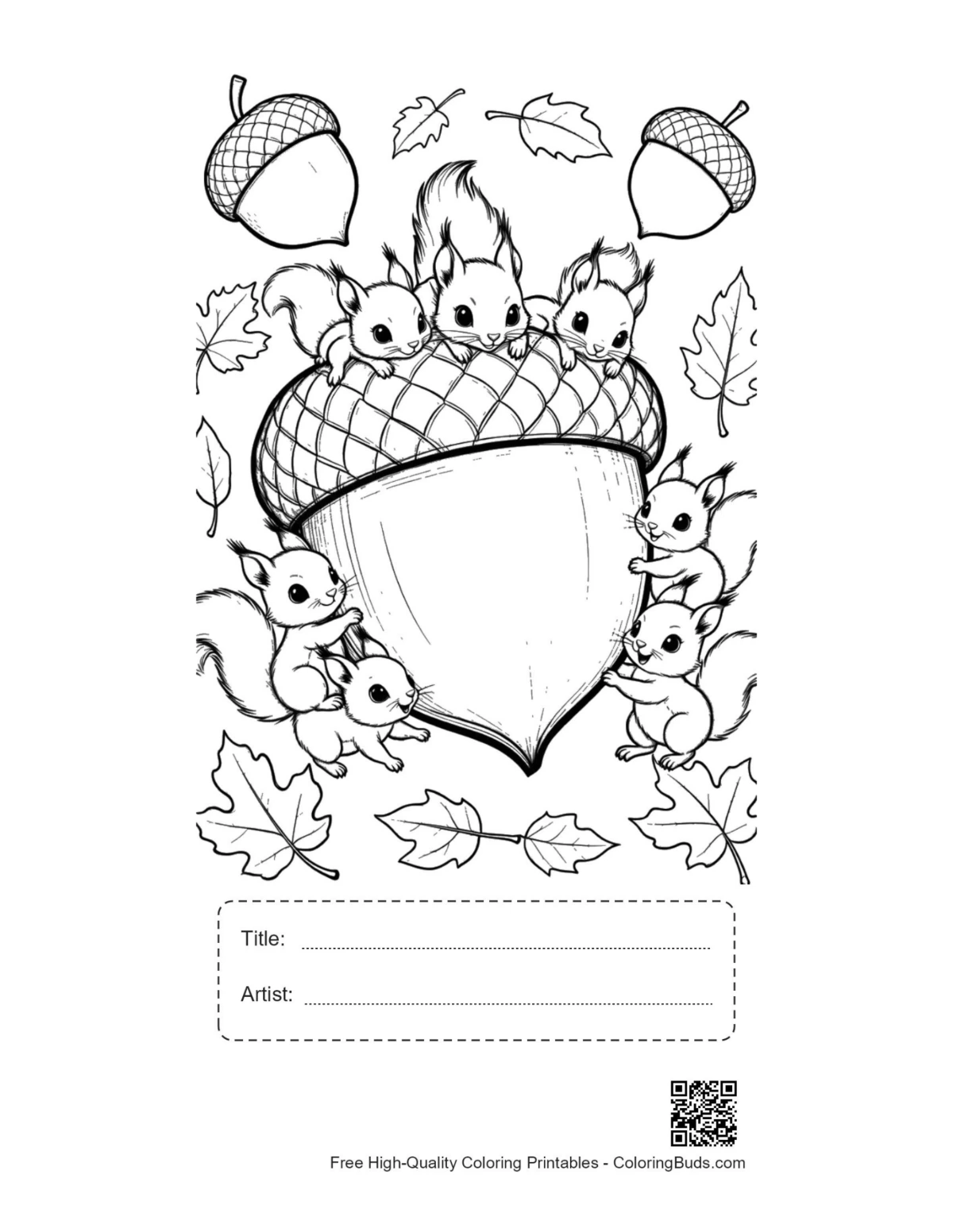 Cute leaves acorns sheet with title artist box printable