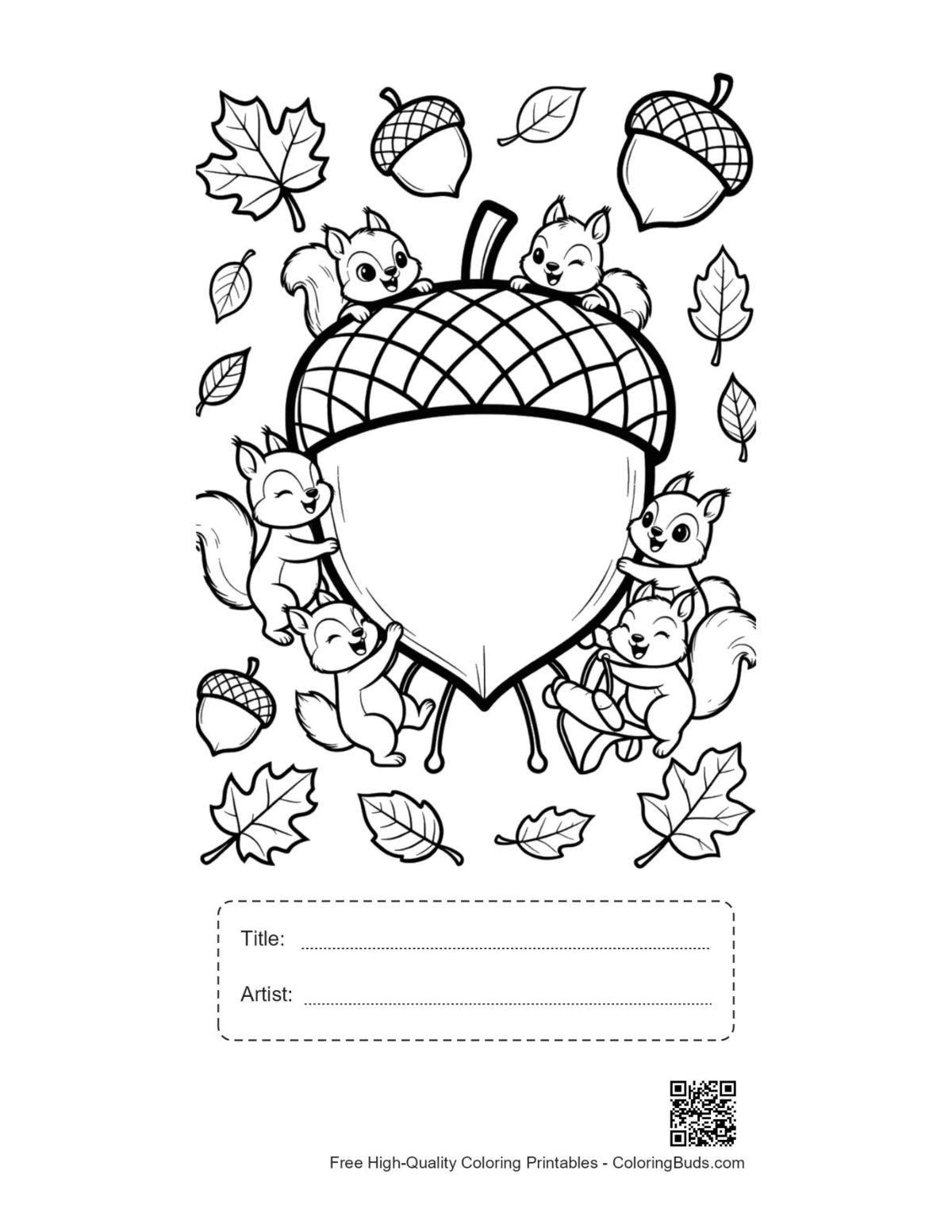 Cute leaves acorns printable with title artist box