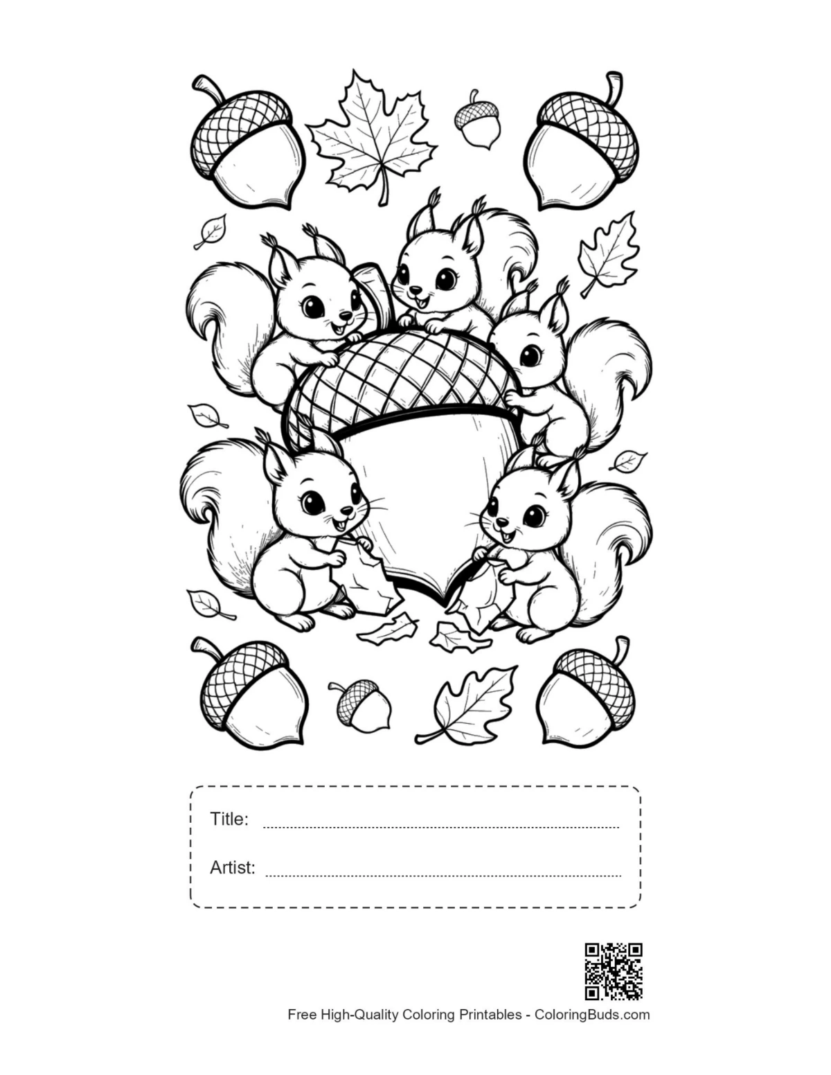 Cute leaves acorns printable with title box