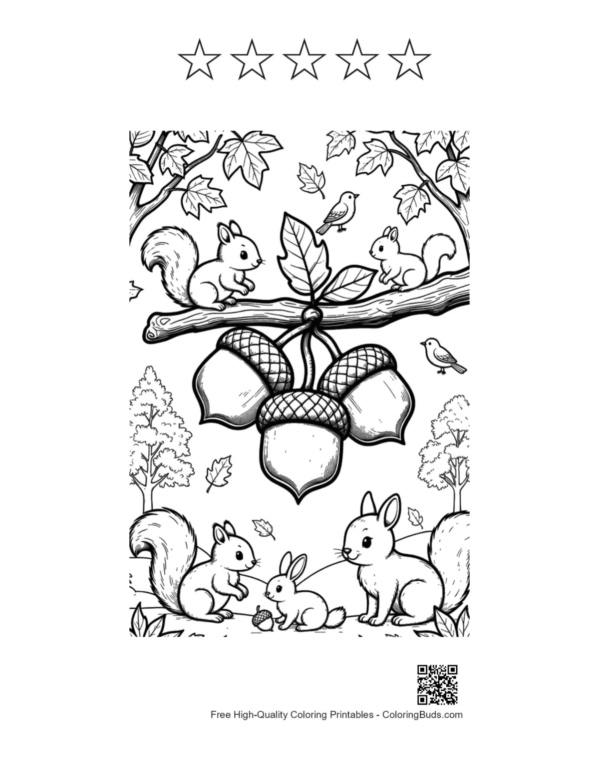 Cute squirrels acorns coloring page 5 star outline printable